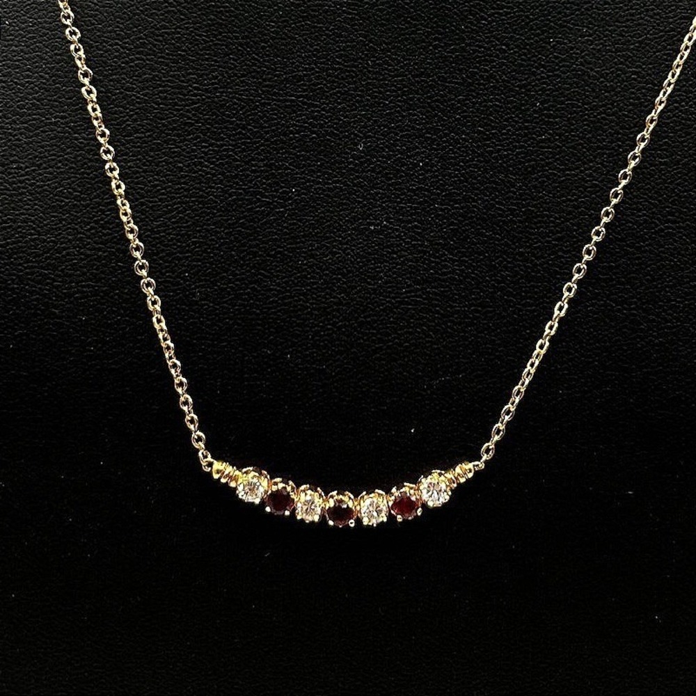 Gold Bar Necklace Red & Clear Crystal Accents Minimal Dainty Layering Piece 21in